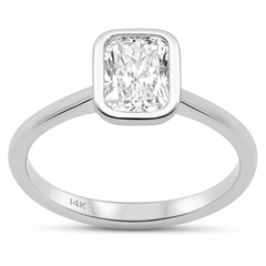 SPECIAL!1.00ct G SI 14K White Gold Bezel Set Radiant Cut Diamond Solitaire Engagement Ring Size 6.5