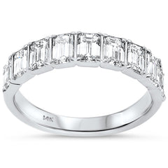 SPECIAL!1.74ct G SI 14K White Gold Emerald Cut Diamond Half Eternity Band Ring Size 6.5