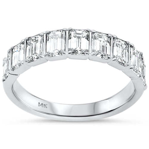 SPECIAL!1.74ct G SI 14K White Gold Emerald Cut Diamond Half Eternity Band Ring Size 6.5