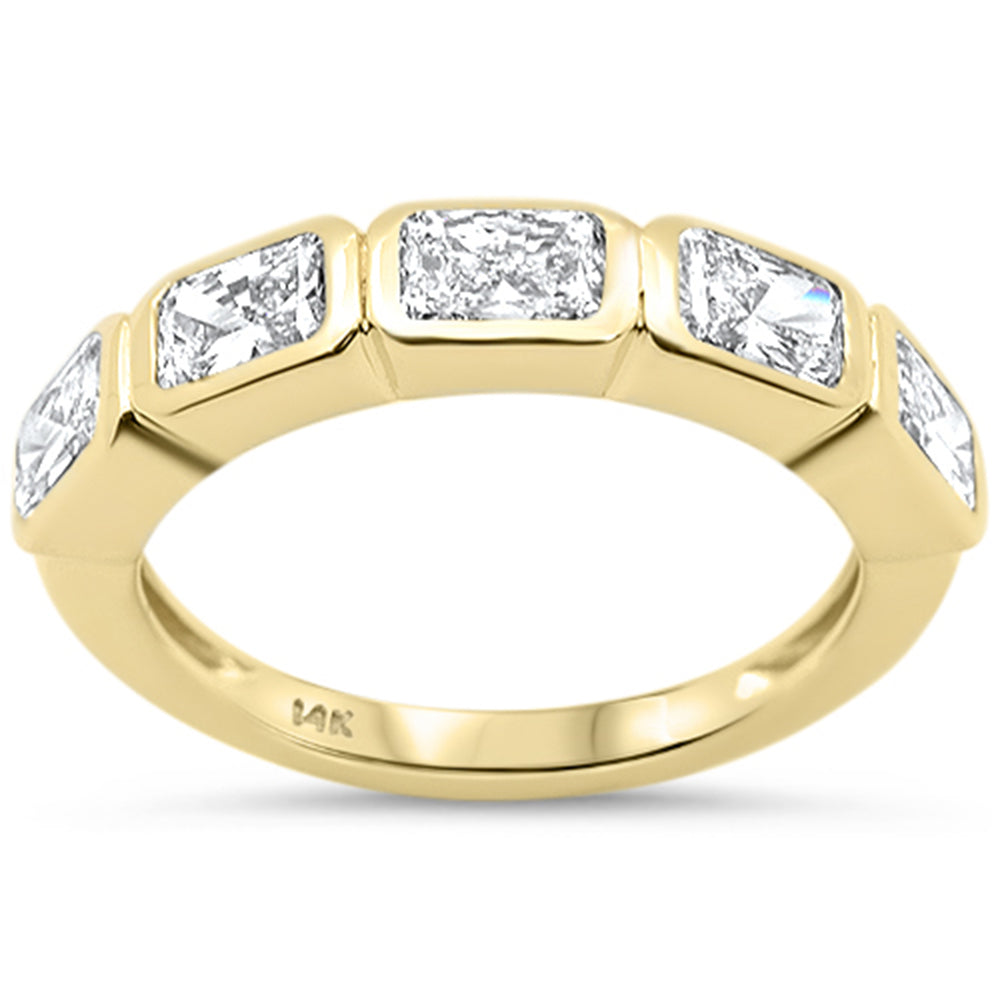 SPECIAL!1.56ct G SI 14K Yellow Gold 5 Radiant Cut Diamond Bezel Set Half Eternity Band Ring Size 6.5