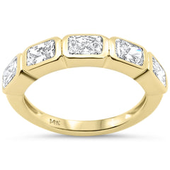 SPECIAL!1.56ct G SI 14K Yellow Gold 5 Radiant Cut Diamond Bezel Set Half Eternity Band Ring Size 6.5
