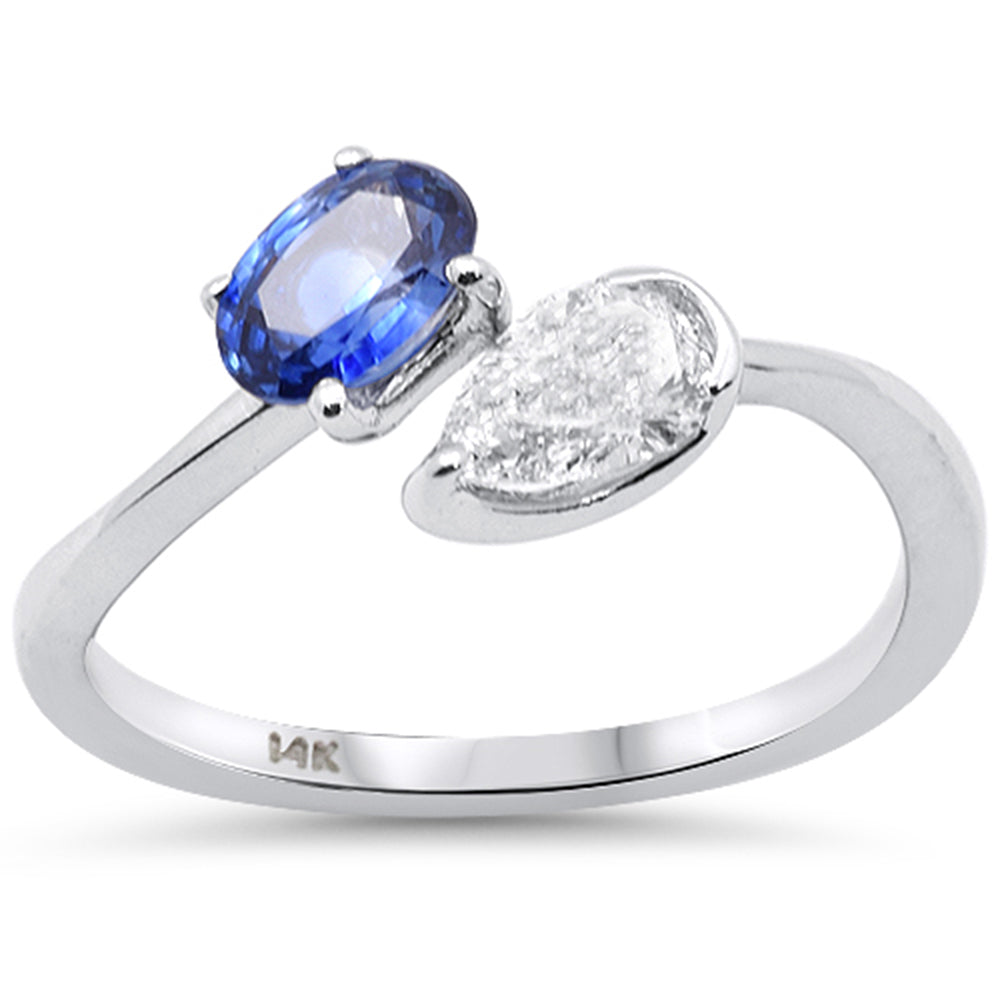 SPECIAL!1.06ct G SI 14K White Gold Oval Blue Sapphire & Pear Shape Diamond Toi et Moi Ring Size 6.5