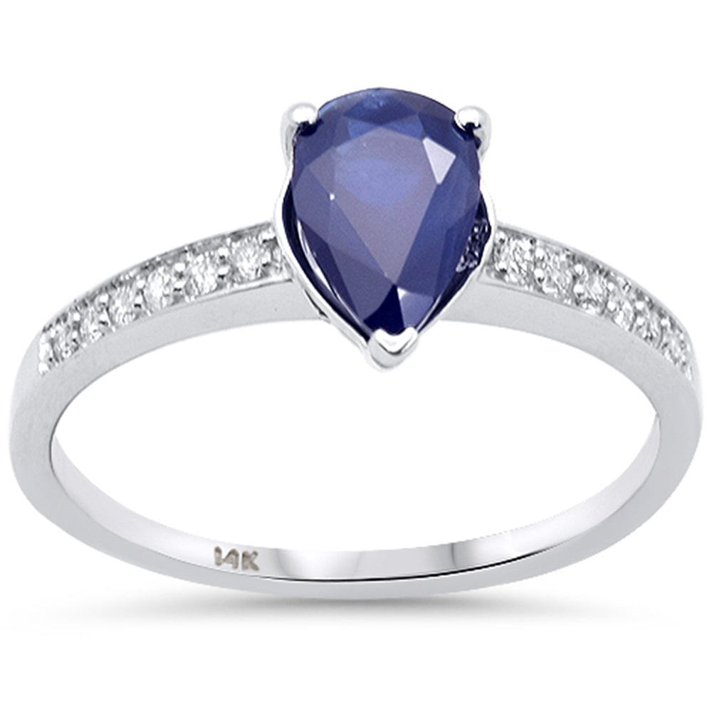 SPECIAL! 1.39ct G SI 14K White Gold Diamond & Pear Shape Blue Sapphire Gemstone Ring Size 6.5