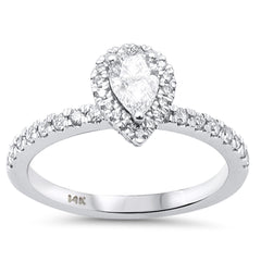 SPECIAL! .78ct G SI 14K White Gold Pear Shape Diamond Halo Engagement Ring Size 6.5