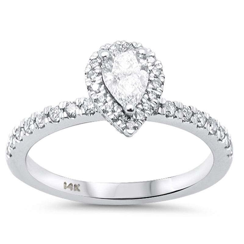 SPECIAL! .78ct G SI 14K White Gold Pear Shape Diamond Halo Engagement Ring Size 6.5