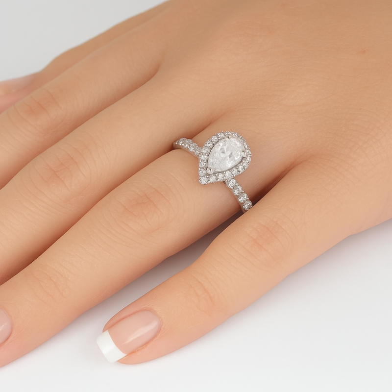 SPECIAL! .78ct G SI 14K White Gold Pear Shape Diamond Halo Engagement Ring Size 6.5
