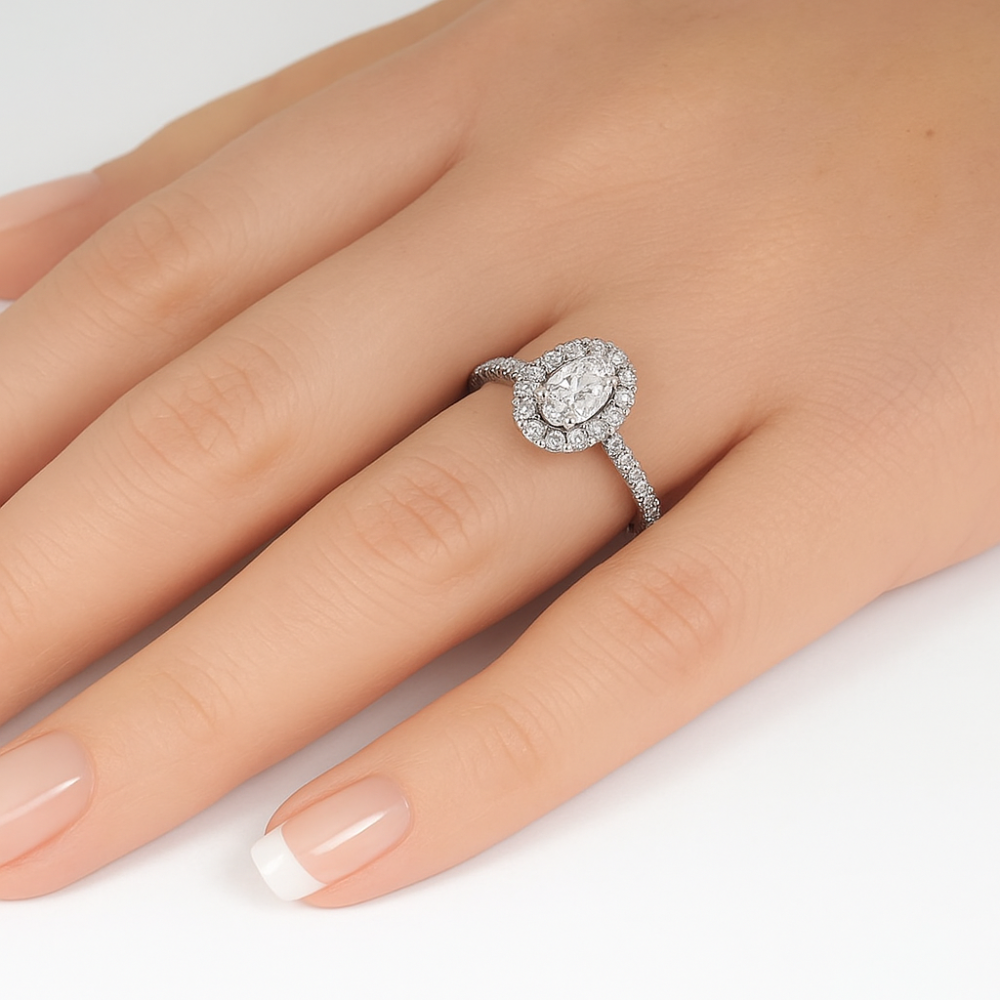 SPECIAL! .71ct G SI 14K White Gold Diamond Halo Style Oval Engagement Ring Size 6.5