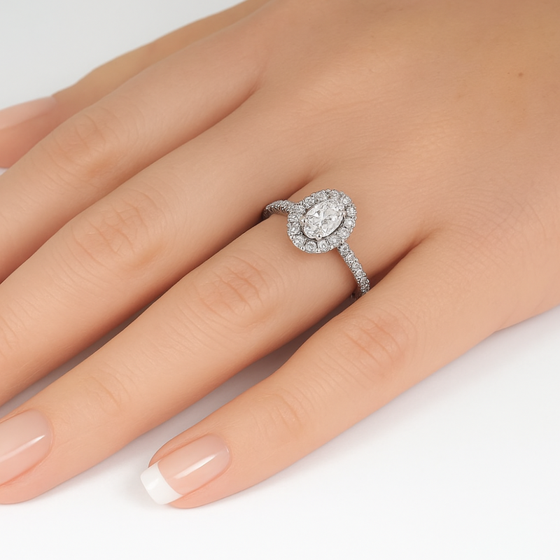 SPECIAL! .71ct G SI 14K White Gold Diamond Halo Style Oval Engagement Ring Size 6.5