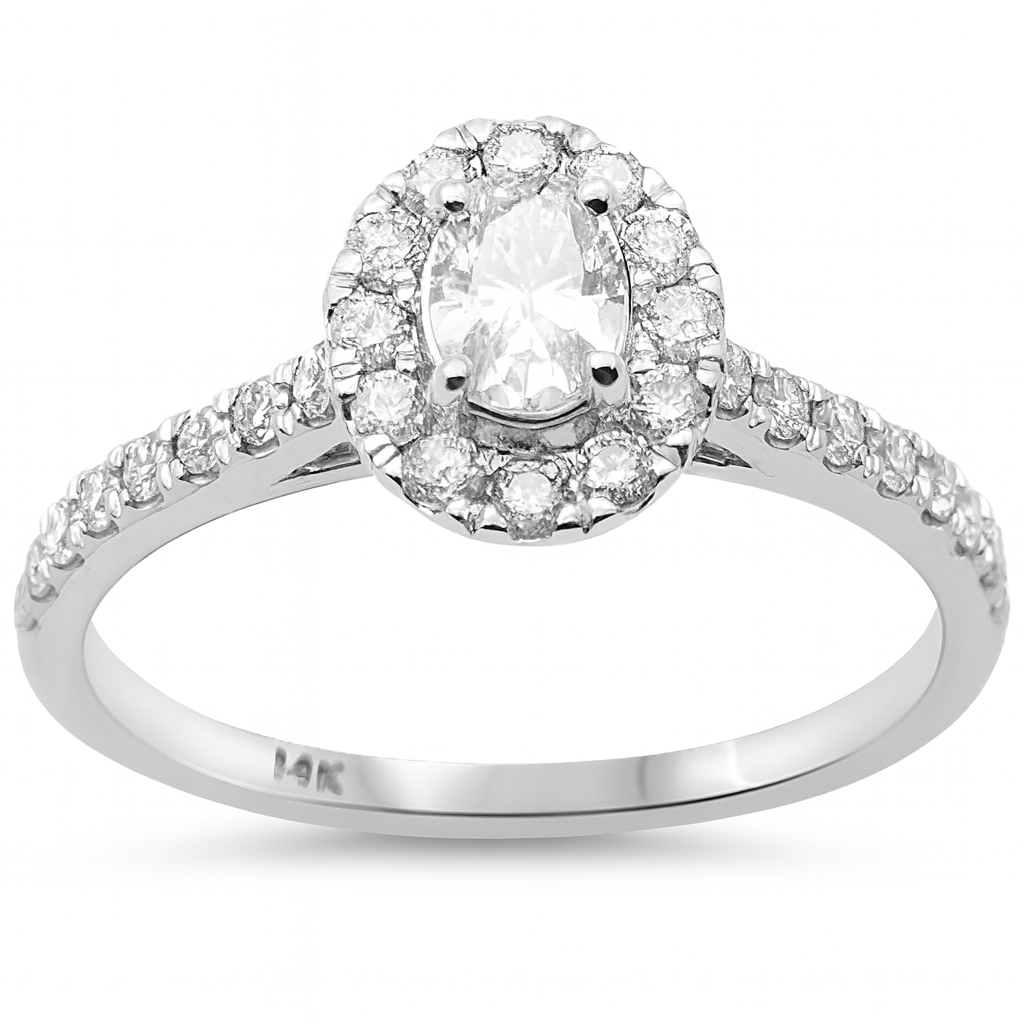 SPECIAL! .71ct G SI 14K White Gold Diamond Halo Style Oval Engagement Ring Size 6.5