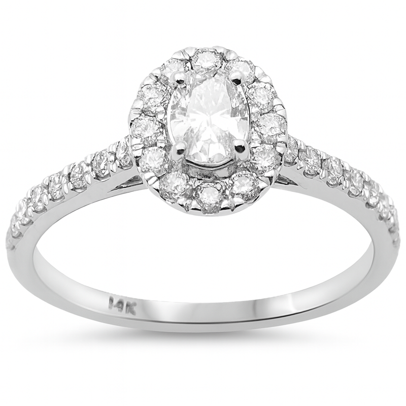 SPECIAL! .71ct G SI 14K White Gold Diamond Halo Style Oval Engagement Ring Size 6.5
