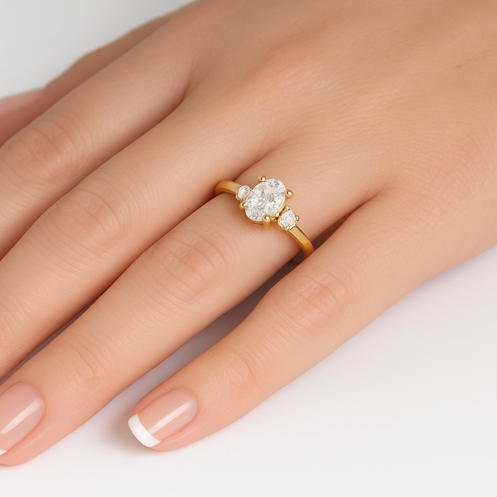 SPECIAL! .33ct G SI 14K Yellow Gold Oval Diamond Three Stone Ring Size 6.5