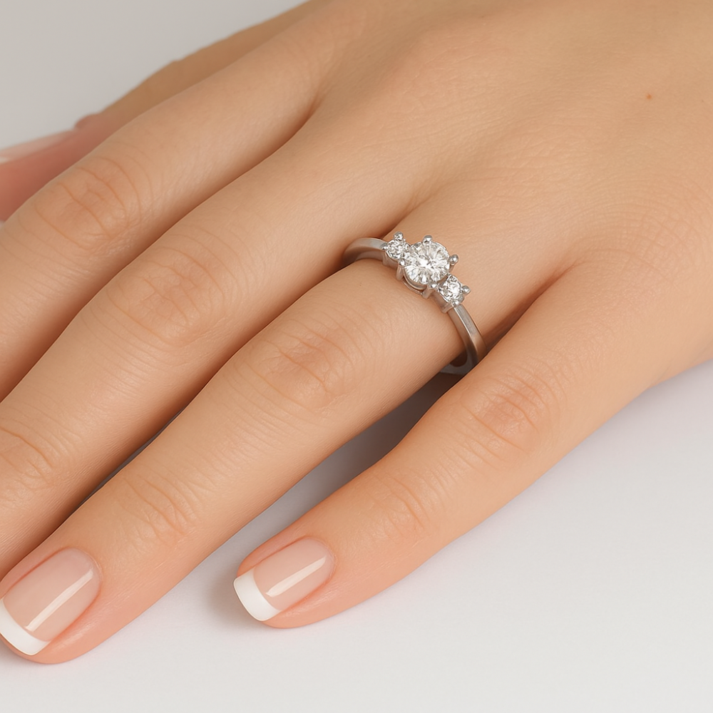SPECIAL! .33ct G SI 14K White Gold Oval Diamond Three Stone Ring Size 6.5