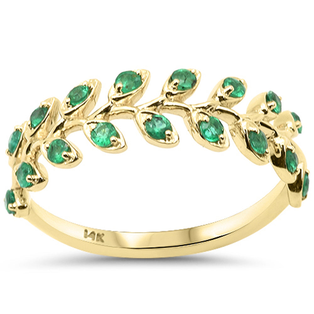 SPECIAL! .27ct G SI 14K Yellow Gold Emerald Gemstone Olive Branch Style Band Ring Size 6.5