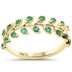 SPECIAL! .27ct G SI 14K Yellow Gold Emerald Gemstone Olive Branch Style Band Ring Size 6.5