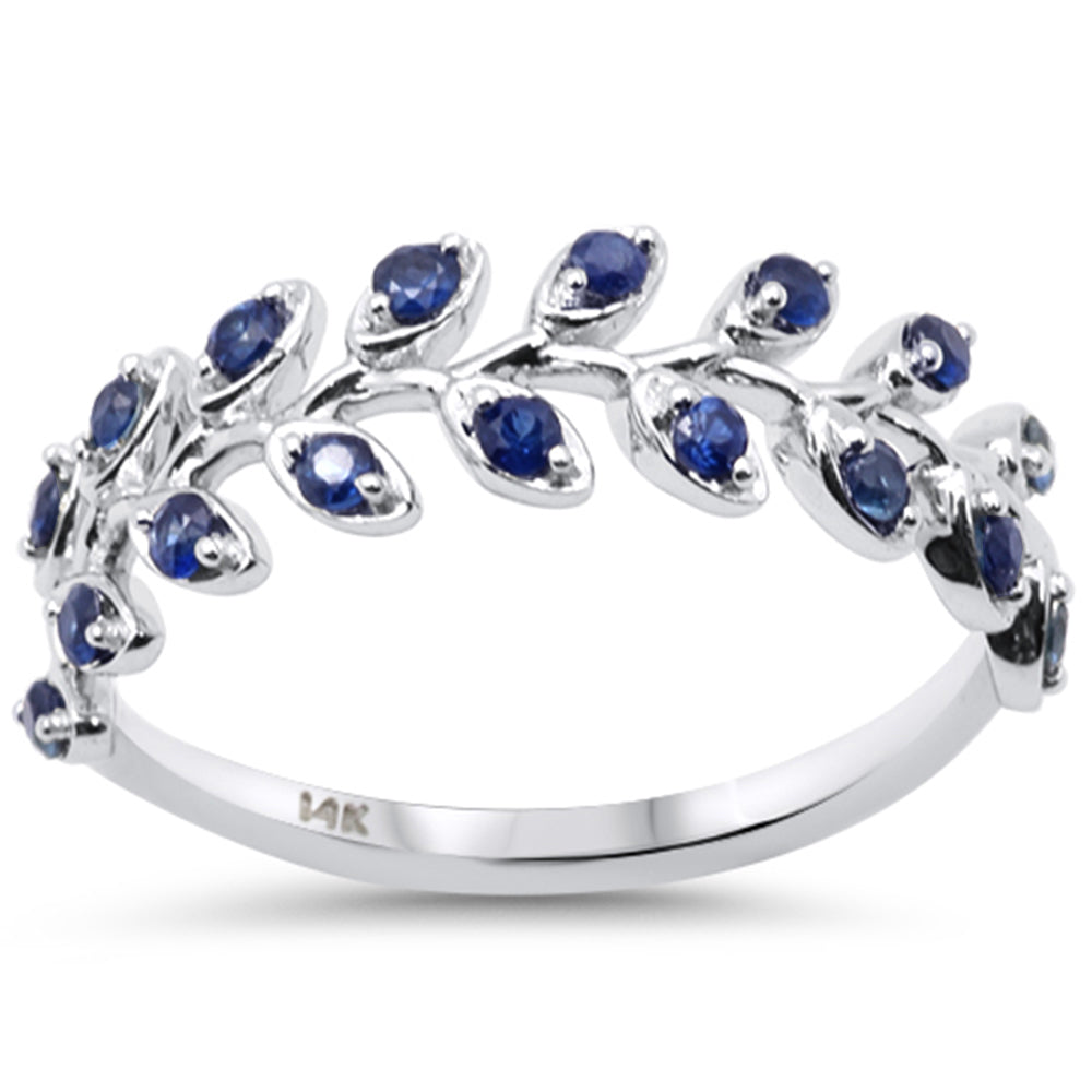 SPECIAL! .44ct G SI 14K White Gold Blue Sapphire Gemstone Olive Branch Style Band Ring Size 6.5