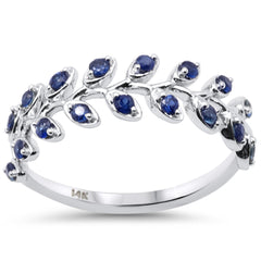 SPECIAL! .44ct G SI 14K White Gold Blue Sapphire Gemstone Olive Branch Style Band Ring Size 6.5