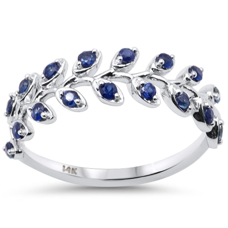SPECIAL! .44ct G SI 14K White Gold Blue Sapphire Gemstone Olive Branch Style Band Ring Size 6.5