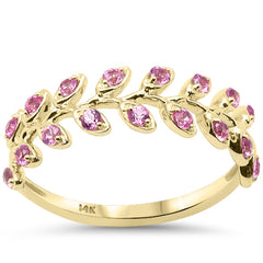 SPECIAL!.41ct G SI 14K Yellow Gold Pink Sapphire Gemstone Olive Branch Style Band Ring Size 6.5