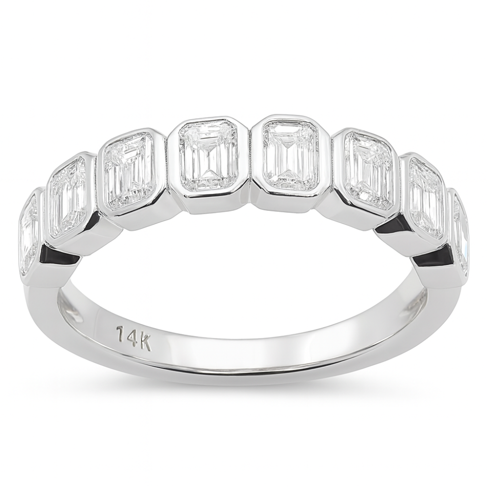 SPECIAL! 1.32ct G SI 14K White Gold Bezel Set Emerald Cut Diamond Eternity Band Size 7