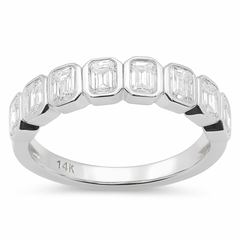 SPECIAL! 1.33ct G SI 14K White Gold Bezel Set Emerald Cut Diamond Eternity Band Size 6.5