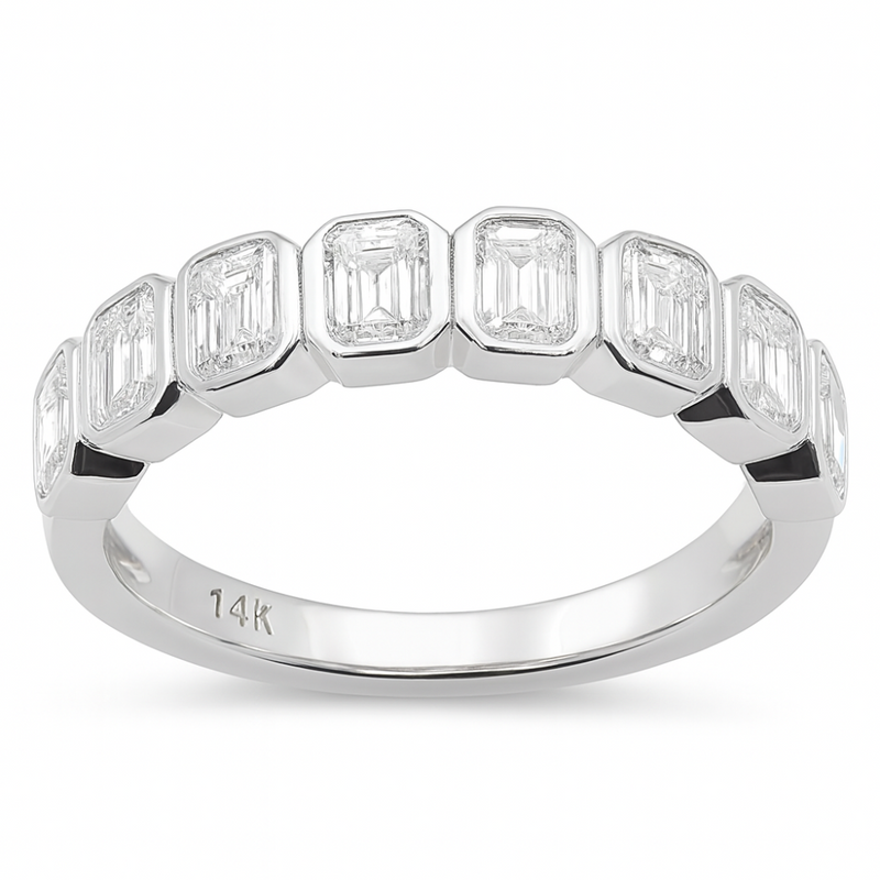 SPECIAL! 1.33ct G SI 14K White Gold Bezel Set Emerald Cut Diamond Eternity Band Size 6.5