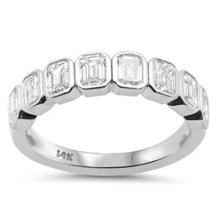 SPECIAL! 1.33ct G SI 14K White Gold Bezel Set Emerald Cut Diamond Eternity Band Size 6.5