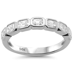 SPECIAL! .58ct G SI 14K White Gold Bezel Set Emerald Cut Diamond Eternity Band Size 6.5