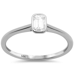 SPECIAL! .18ct G SI 14K White Gold Bezel Set Emerald Cut Diamond Engagement Ring Size 7