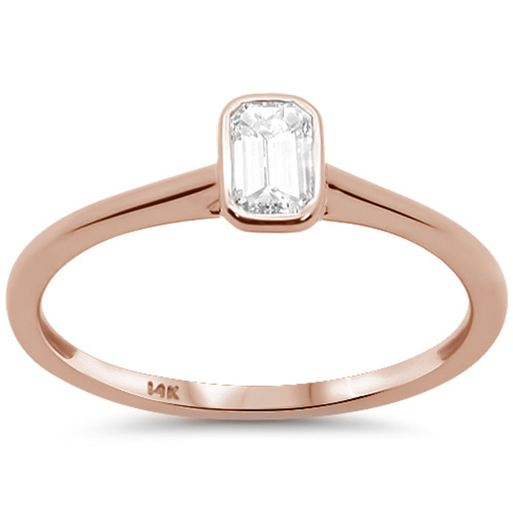 SPECIAL! .20ct G SI 14K Rose Gold Bezel Set Emerald Cut Diamond Engagement Ring Size 6.5