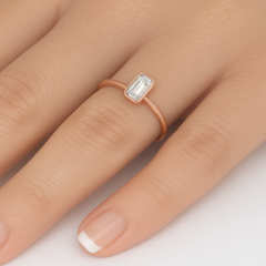 SPECIAL! .20ct G SI 14K Rose Gold Bezel Set Emerald Cut Diamond Engagement Ring Size 6.5