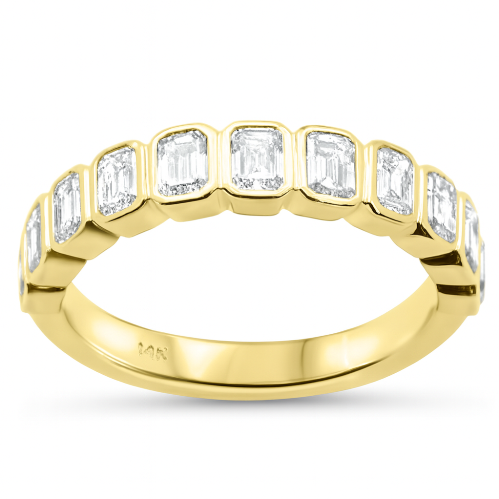 SPECIAL! 1.11ct G SI 14K Yellow Gold Bezel Set Emerald Cut Diamond Eternity Band Size 6.5
