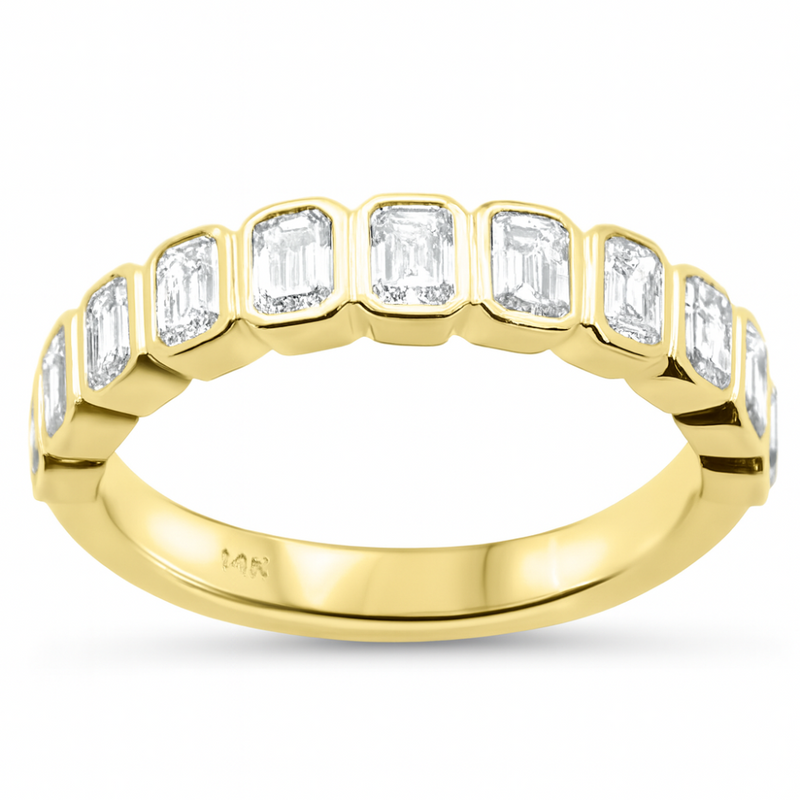SPECIAL! 1.11ct G SI 14K Yellow Gold Bezel Set Emerald Cut Diamond Eternity Band Size 6.5