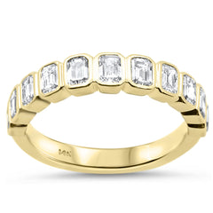 SPECIAL! 1.11ct G SI 14K Yellow Gold Bezel Set Emerald Cut Diamond Eternity Band Size 6.5