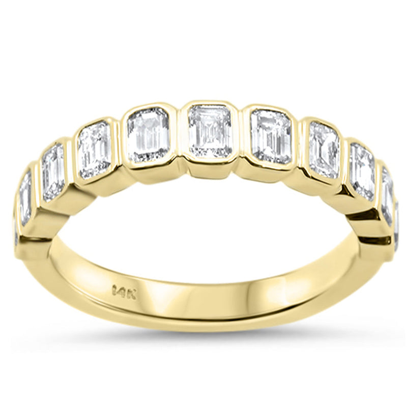SPECIAL! 1.11ct G SI 14K Yellow Gold Bezel Set Emerald Cut Diamond Eternity Band Size 6.5
