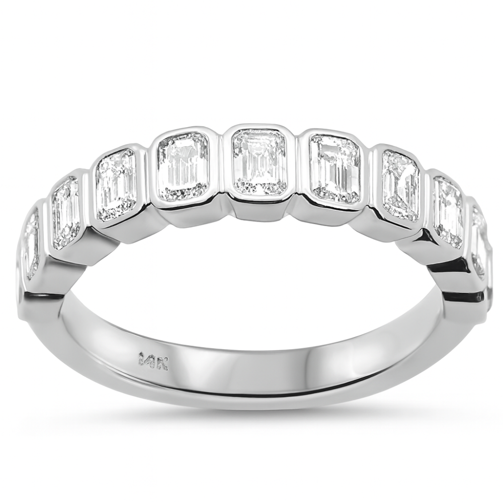 SPECIAL! 1.06ct G SI 14K White Gold Bezel Set Emerald Cut Diamond Eternity Band Size 6.5