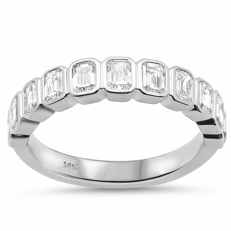 SPECIAL! 1.06ct G SI 14K White Gold Bezel Set Emerald Cut Diamond Eternity Band Size 6.5