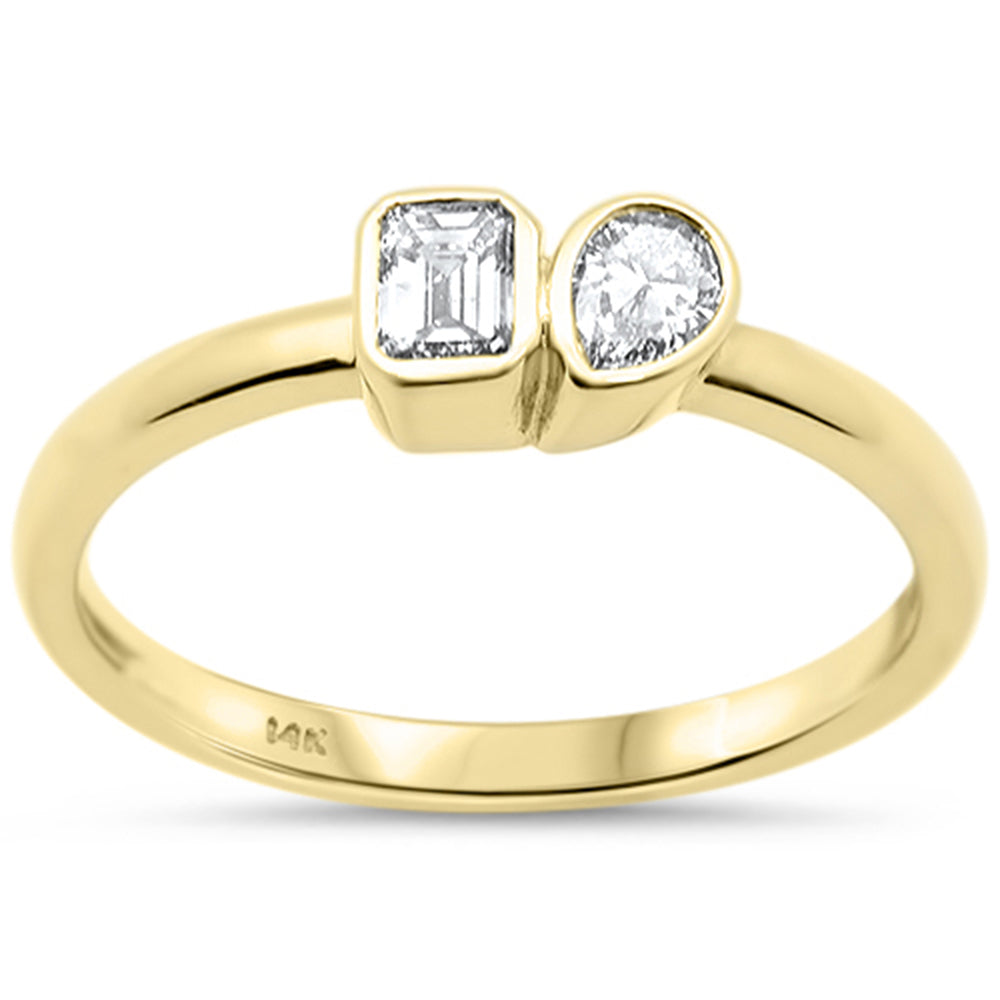 SPECIAL! .32ct G SI 14K Yellow Gold Bezel Set Emerald Cut Diamond & Pear Ring Size 6.5