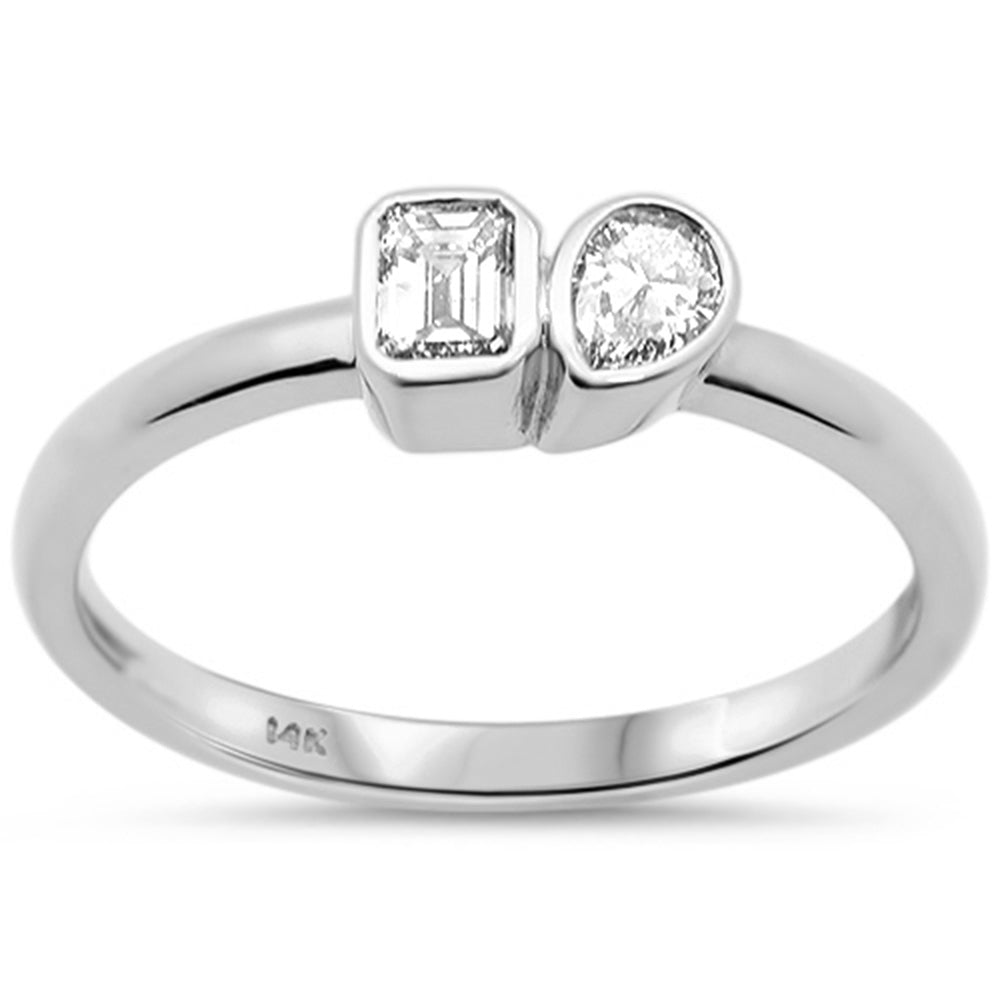 SPECIAL! .29ct G SI 14K White Gold Bezel Set Emerald Cut Diamond & Pear Ring Size 7