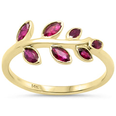 SPECIAL! .39ct G SI 14K Yellow Gold Ruby Gemstone Leaf Ring Size 6.5