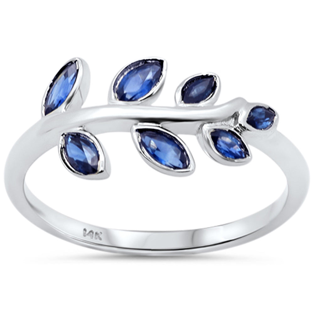 SPECIAL! .54ct G SI 14K White Gold Blue Sapphire Gemstone Leaf Ring Size 6.5