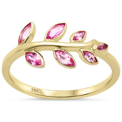 SPECIAL! .53ct G SI 14K Yellow Gold Pink Sapphire Gemstone Leaf Ring Size 6.5