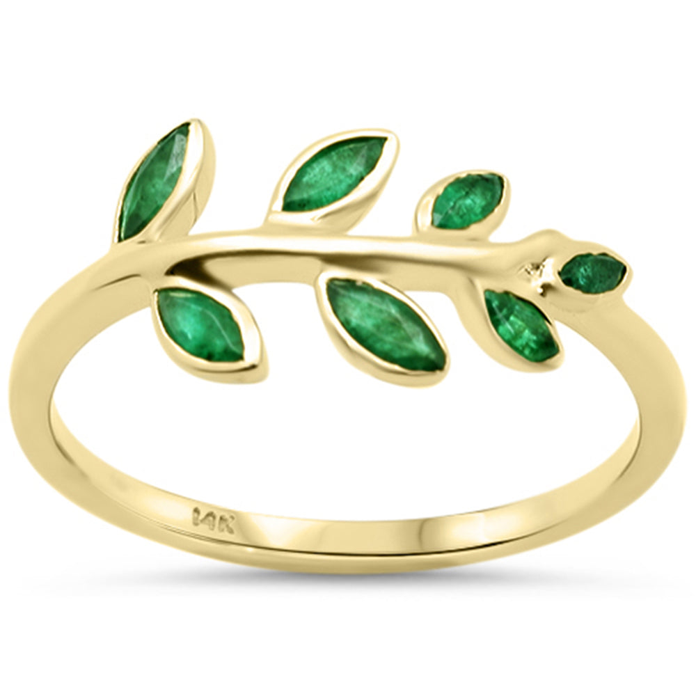 SPECIAL! .45ct G SI 14K Yellow Gold Emerald Gemstone Leaf Ring Size 6.5