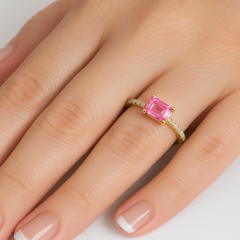 SPECIAL! .37ct G SI 14kt Yellow Gold Diamond & Pink Sapphire Gemstone Ring Size 6.5