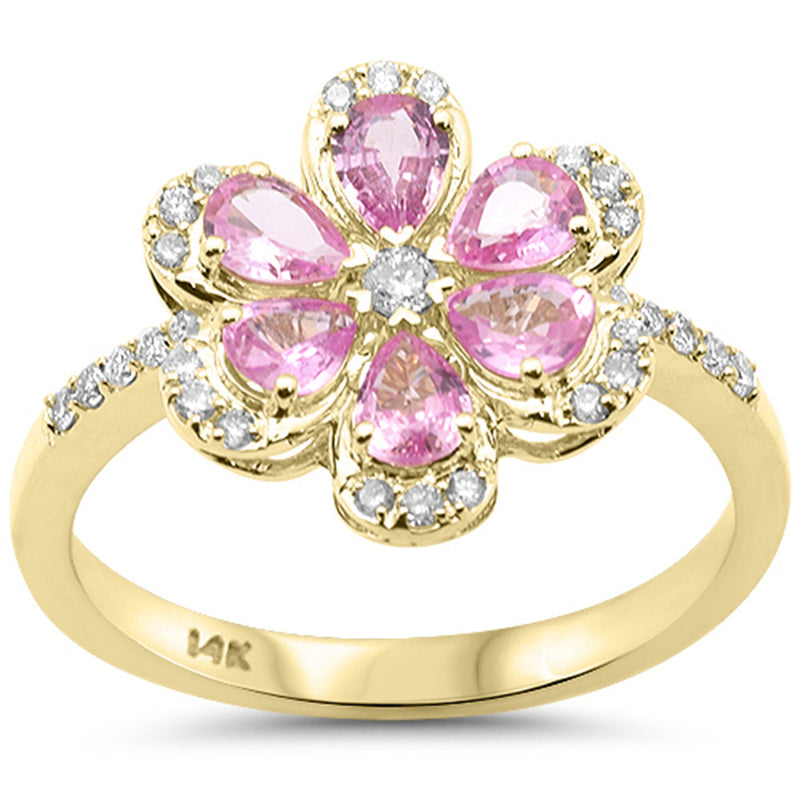 SPECIAL! 1.12ct G SI 14kt Yellow Gold Diamond & Pink Sapphire Flower Ring Size 6.5