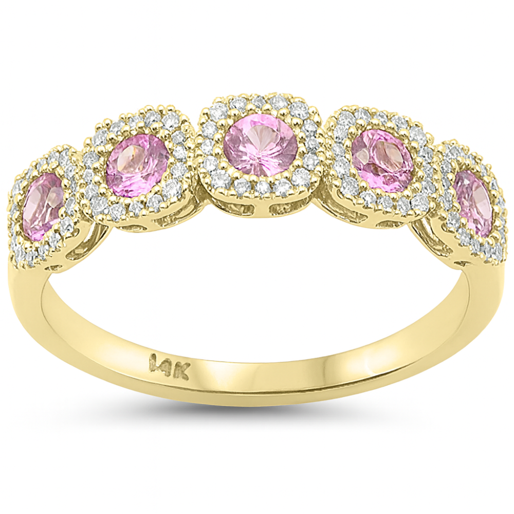 SPECIAL! .73ct G SI 14kt Yellow Gold Diamond & Pink Sapphire Gemstone 5 Stone Ring Size 6.5