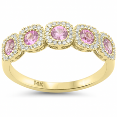 SPECIAL! .73ct G SI 14kt Yellow Gold Diamond & Pink Sapphire Gemstone 5 Stone Ring Size 6.5
