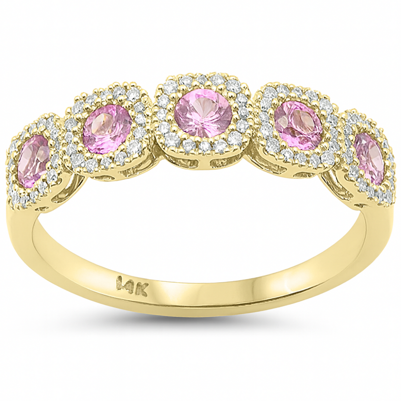 SPECIAL! .73ct G SI 14kt Yellow Gold Diamond & Pink Sapphire Gemstone 5 Stone Ring Size 6.5