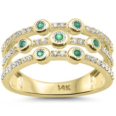 SPECIAL! .36ct G SI 14kt Yellow Gold Diamond & Emerald Gemstone Multi Band Ring Size 6.5