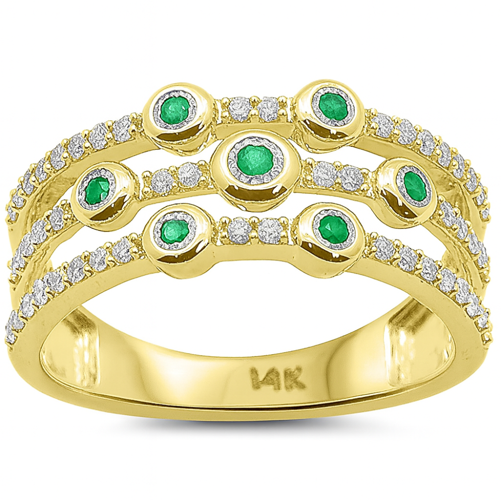 SPECIAL! .36ct G SI 14kt Yellow Gold Diamond & Emerald Gemstone Multi Band Ring Size 6.5
