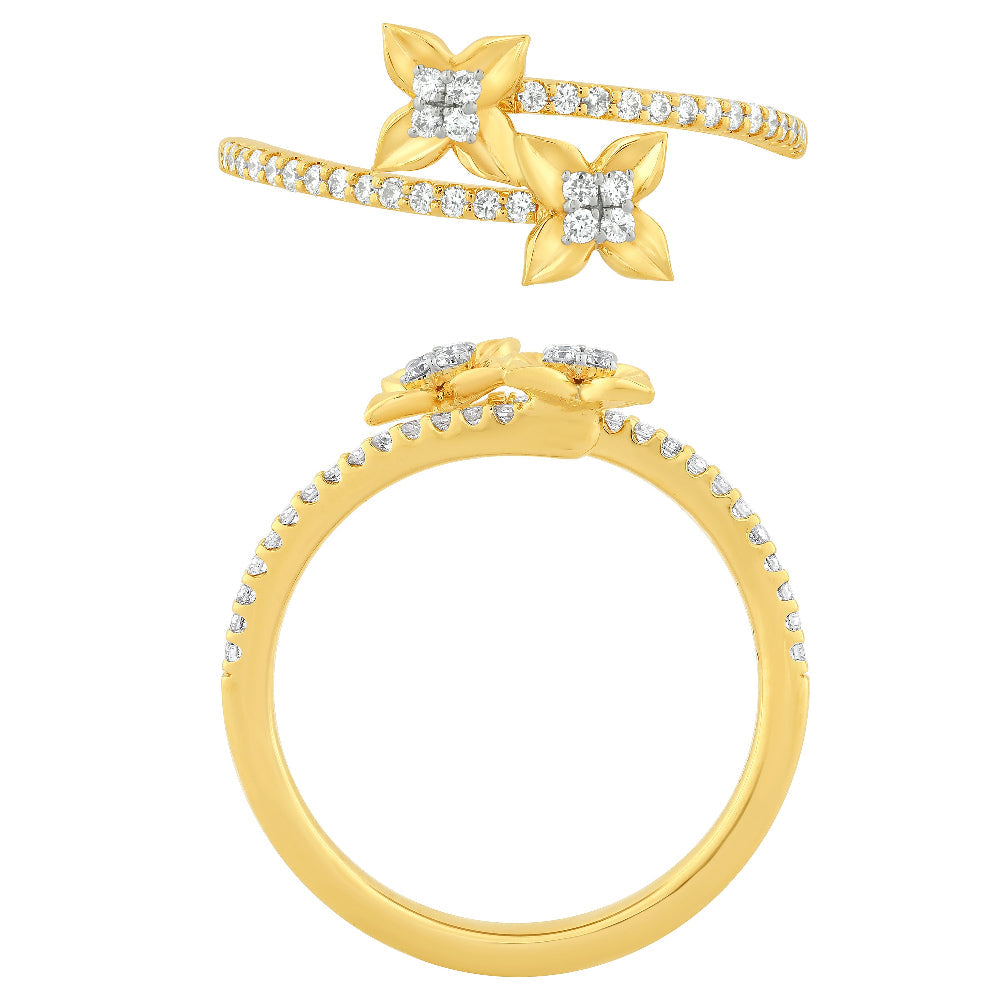SPECIAL! .19ct G SI 14kt Yellow Gold Round Diamond Flower Wrap around Ring Size 6.5